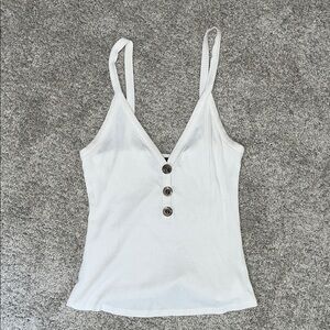 Blue Blush White Camisole with Button Accents